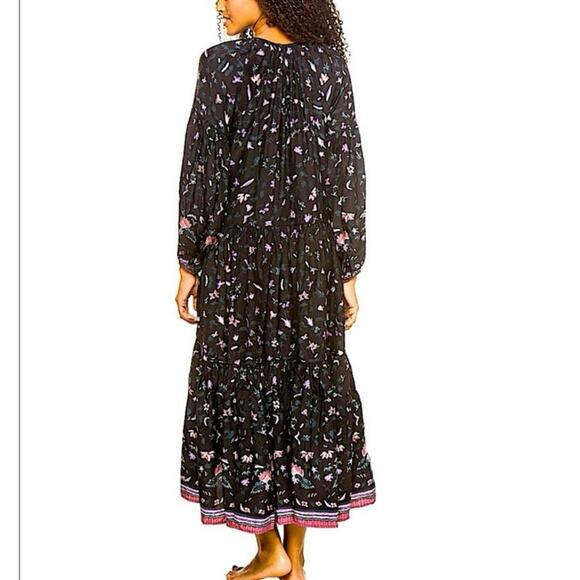 Revolve Natalie Martin Black Purple 100% Silk Briana Lotus Maxi Dress Size Small - Picture 2 of 7